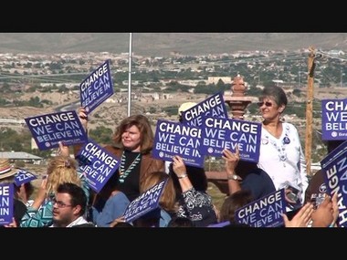 A crowd of Obama supporters in Sunland Park, NM at Hillary Clinton's Rally, October 25, 2008