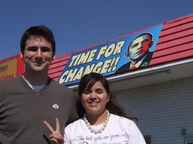 Daniel and Analisa on <a href="http://shapleigh.org/videos/106-election-night-in-el-paso-nov-4-2008">Nov. 4</a>, 2008